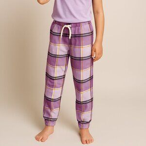 🟢3/$15 Justice Plaid Pajama Jogger Pant Elastic Waist PullUp Purple White S 7-8